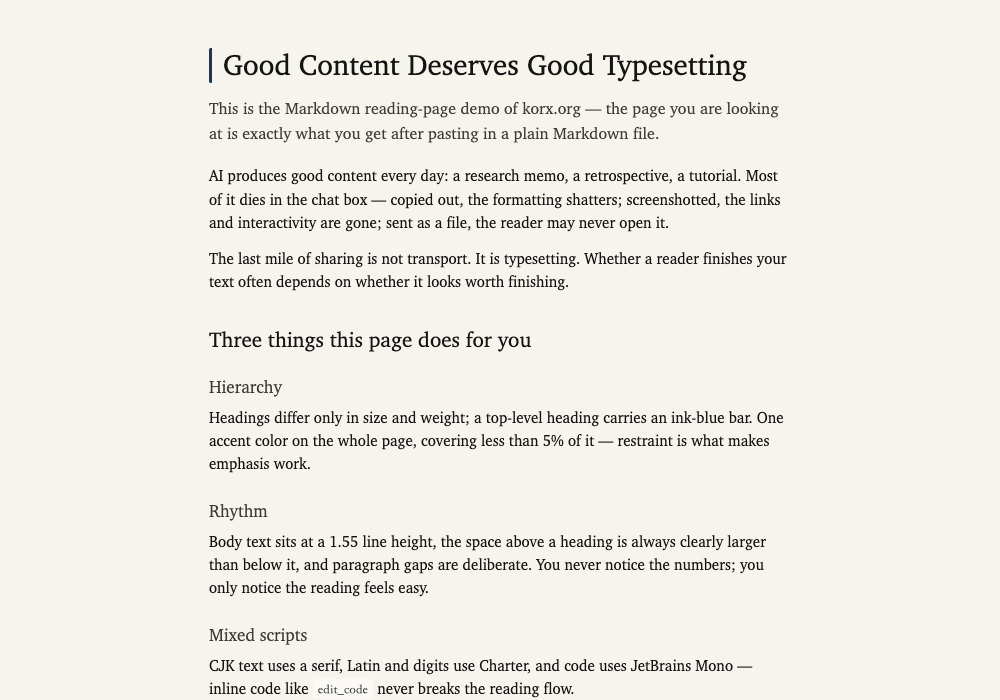 Good Content Deserves Good Typesetting — Markdown reading page demo